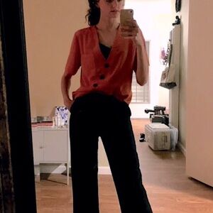 Topshop Rust Blouse with Asymmetrical Buttons (Size 6)